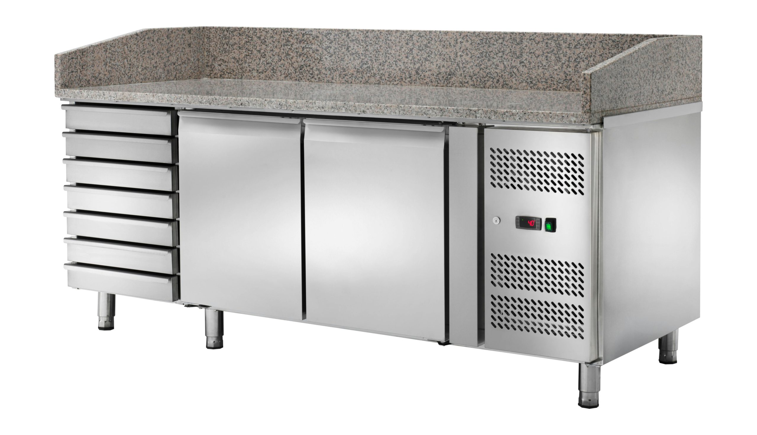 Rashladni pizza pult Amitek AK2612TN — 2 vrata, GN 600×400, granit površina — oprema za picerije, Beograd