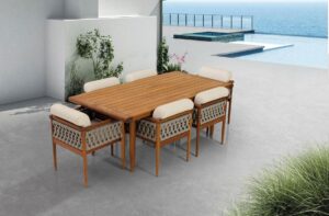 Trpezarijski set Knob — sto i 6 stolica, iroko drvo