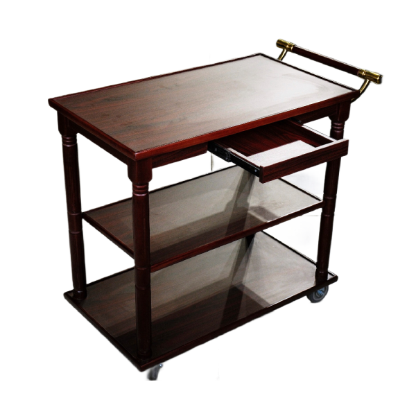 Servisna konobarska kolica sa tri etaže, drvo i inox — 88x50x98 cm